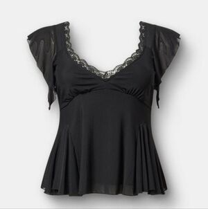 Flutter Sleeve Fit And Flare Mesh Top